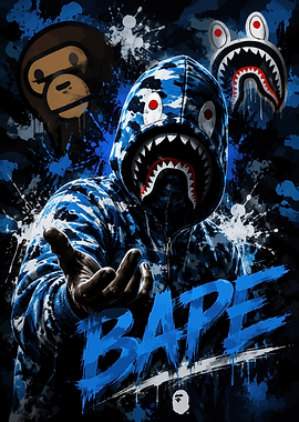 BAPE Blue Camo Shark Hoodie Art