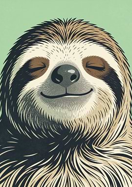 Smiling Sloth Portrait Illustration