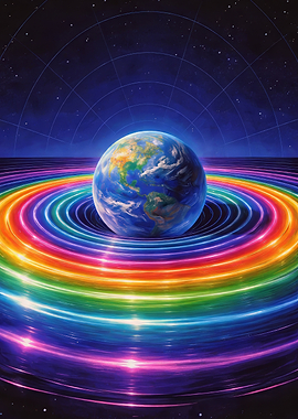 Earth Surrounded by Vibrant Rainbow Rings