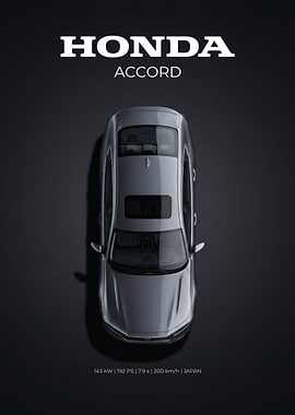 Minimalist Honda Accord Top View Poster