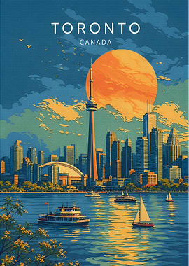 Vintage Style Toronto Skyline Travel Poster