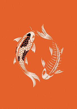 Koi Fish and Skeleton Yin Yang