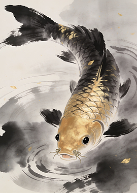 Elegant Gold and Black Koi Fish