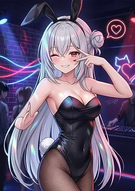 Anime Bunny Girl in Nightclub