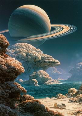 Alien Landscape with Ringed Planet