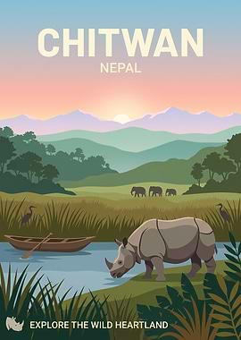 Chitwan Nepal Travel Poster