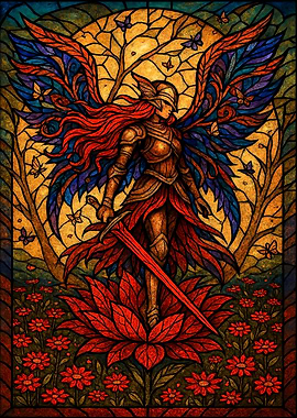 Stained Glass Valkyrie Warrior