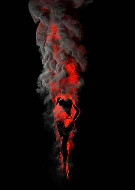 Silhouette of Woman in Red Smoke