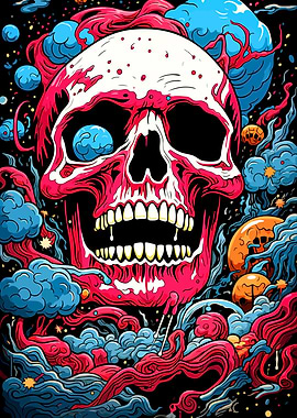 Psychedelic Cosmic Skull Illustration
