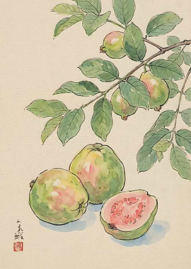 Watercolor Painting of Guava Fruit