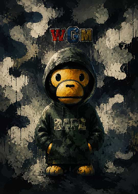 BAPE Camo Hoodie Monkey Character Art