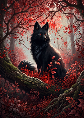 Black Fox in Red Forest