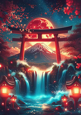 Torii Gate and Mount Fuji Landscape