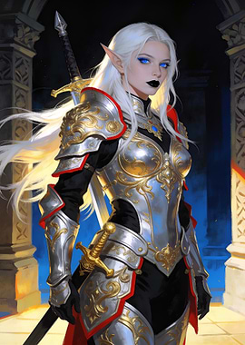 Elegant White-Haired Elf Warrior