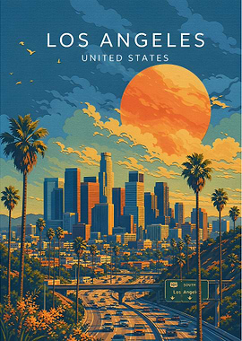 Los Angeles Sunset Travel Poster