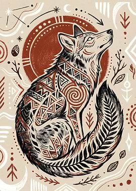 Tribal Patterned Wolf Illustration