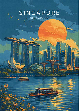 Singapore Cityscape Travel Poster