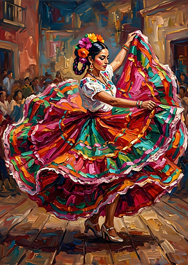 Vibrant Mexican Folklorico Dancer Painting