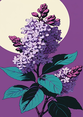 Stylized Purple Lilac Floral Illustration