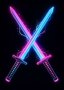 Neon Crossed Blades Cyber Glow