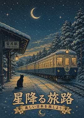 Snowy Night Train Station Poster