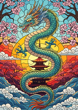 Stained Glass Japanese Dragon Art