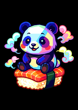 Cute Panda Sitting on Sushi