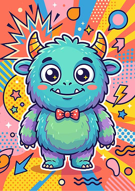 Cute Teal Monster Pop Art Illustration