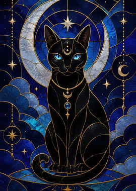 Stained Glass Celestial Black Cat