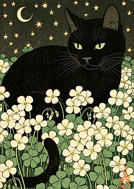 Black Cat in Clover Field