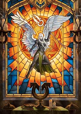 Stained Glass Angel Warrior Art