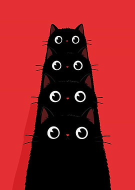 Stack of Four Cute Black Cats
