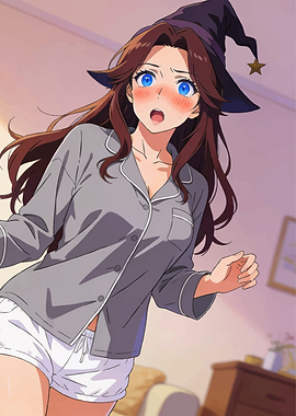 Flustered Anime Girl in Witch Hat