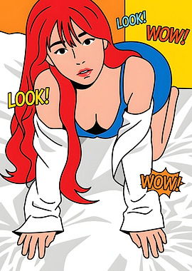 Pop Art Style Red-Haired Woman