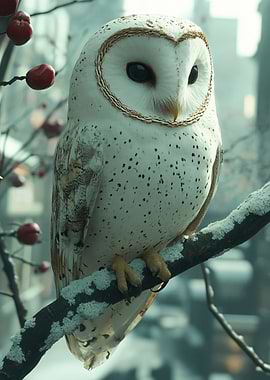 Barn Owl on Snowy Branch