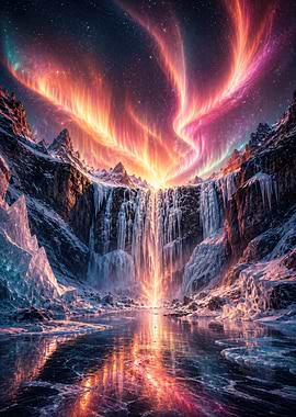 Waterfall Under Aurora Borealis