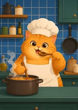 Cat Cute Orange Chef Cooking