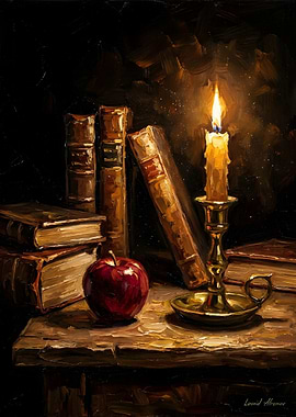 Still Life with Candle and Books