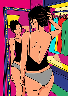 Woman Looking in Mirror Pop Art
