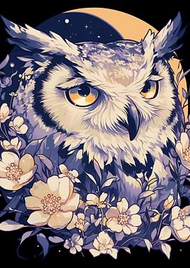 Majestic Owl Surrounded by Floral Blooms