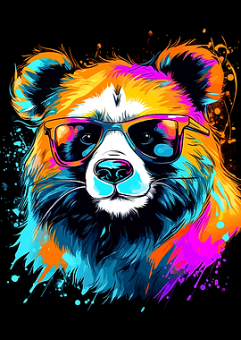 Colorful Neon Raccoon Portrait