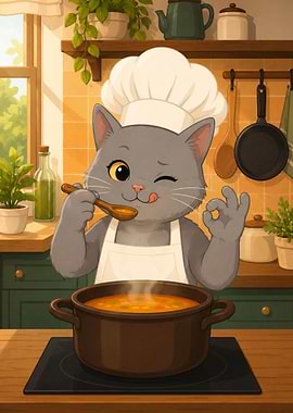 Cat Cooking Soup