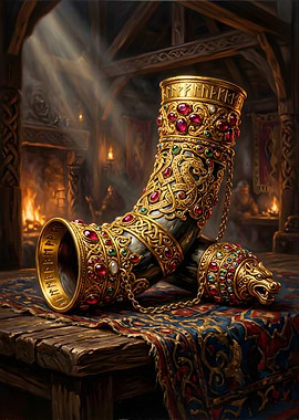Ornate Viking Drinking Horn
