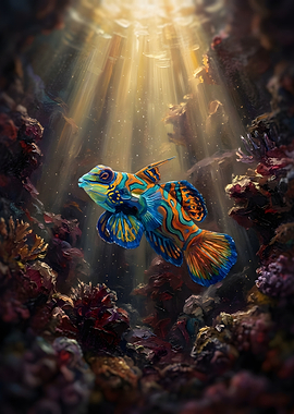 Vibrant Mandarin Fish in Underwater Light