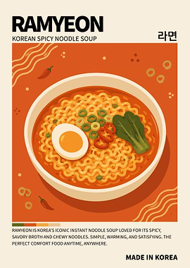 Ramyeon Poster – Korean Spicy Noodle Soup Kitchen Wall Art
