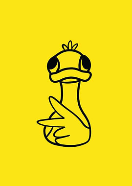 Minimalist Cartoon Duck Giving Peace Sign