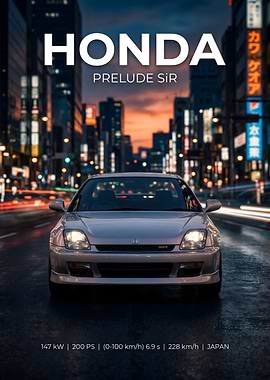 Honda Prelude SiR City Night Poster