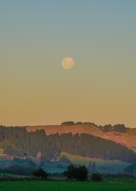 Full Moon over New Zealand Rolling Hills