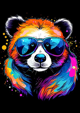 Colorful Neon Raccoon with Sunglasses