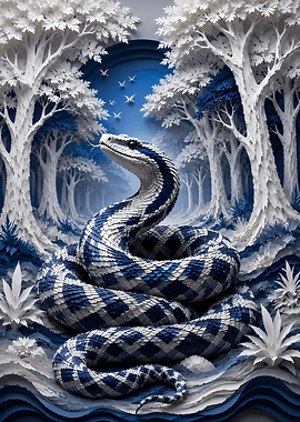 Papercraft Blue and White Snake